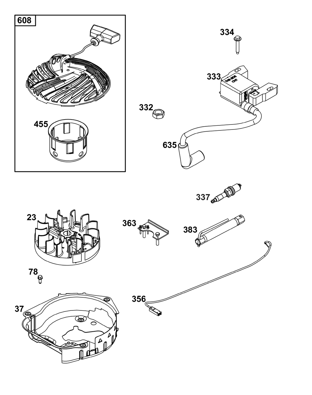 Flywheel, Ignition, And Starter Group Diagram and Parts List for 09P802-0011-H5 020000 - 09Z999 Briggs and Stratton Engine